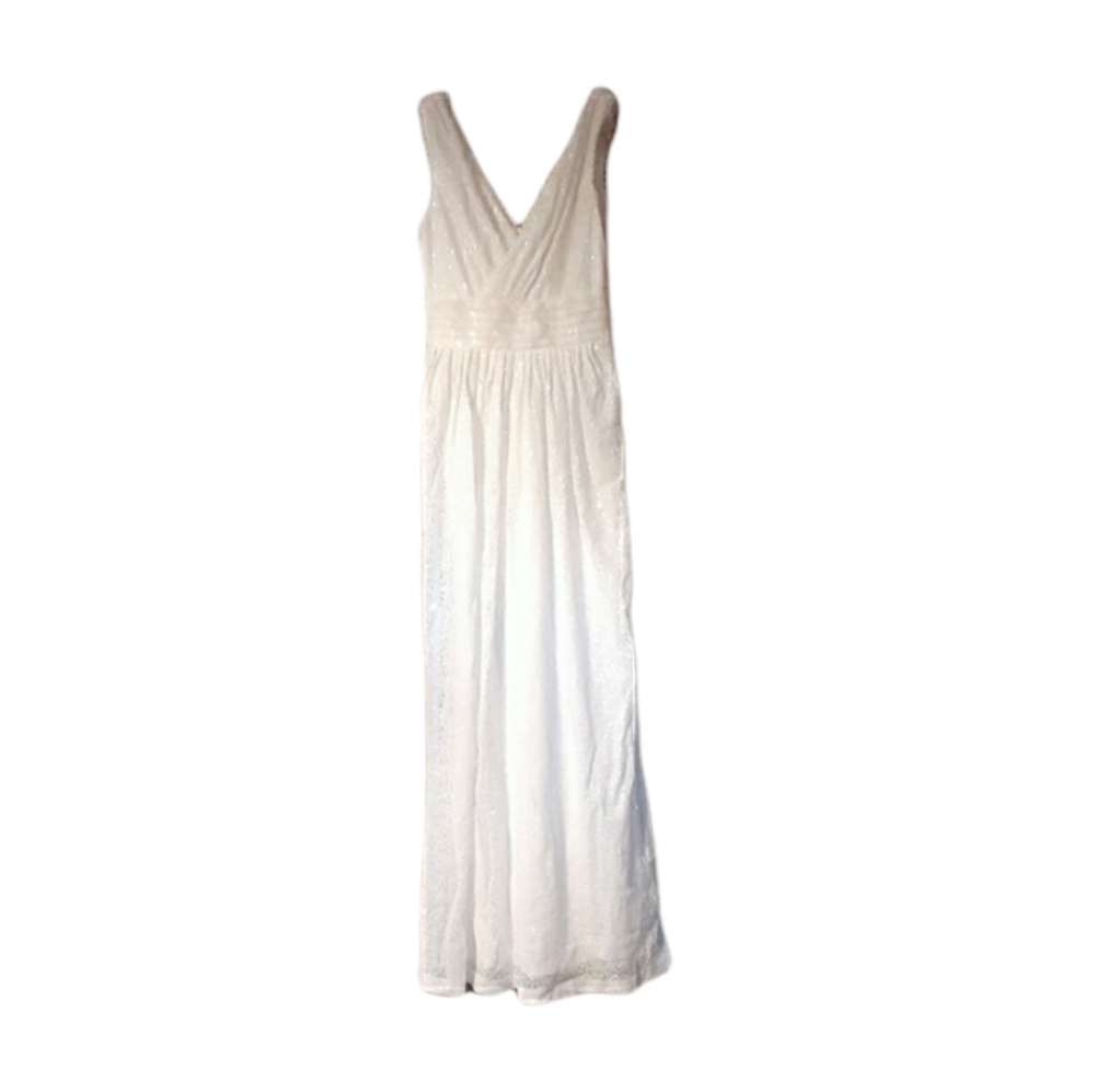 KATE Kasin Womens Dress White Sequin Maxi  Homecoming V Neck Dance Formal Size 2